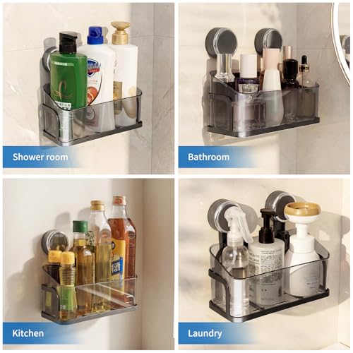 Shower Caddy Suction Cup, Removable Bathroom Organizer Shelf for Shower Storage, No Drilling Clear Square Shower Shelves, Large Capacity & Reusable, 1 pack - color: Gray2