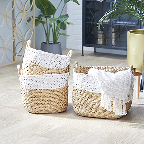 Deco 79 Seagrass Handmade Two Toned Storage Basket with Handles, Set of 3 19", 17", 15"W, Brown - size: 19", 17", 15"