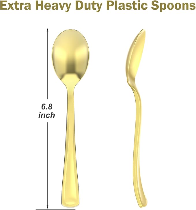 Dealusy 100 Count Heavy Duty Gold Plastic Spoons Disposable