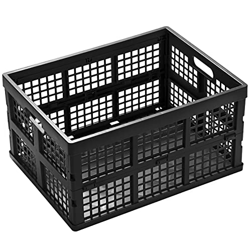 Eslite 34L Large Plastic Folding Storage Crates,Collapsible Crates for Storage,Pack of 3 (Black) - color: Black