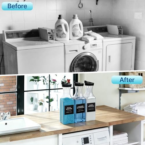 3 Pack Laundry Detergent Dispenser, Laundry Soap & Fabric Softener Dispenser, 54oz Laundry Detergent Containers, Laundry Room Organization and Storage Plastic Bottle for Scent Booster, Powder, Bleach - size: 3 Pack