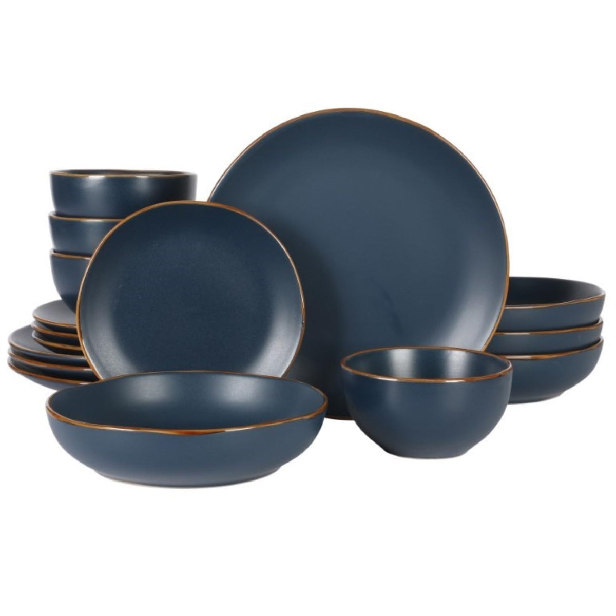 Gibson Home Hazeltine 16-Piece Green Stoneware Dinnerware Set – Plates and Bowls, Durable Ceramic Kitchen Dinner Set