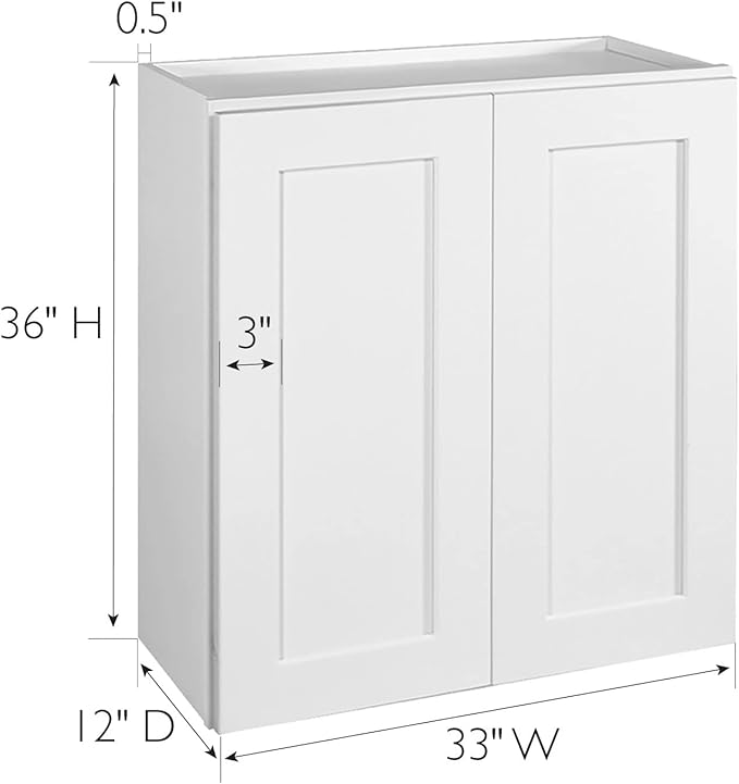 Design House Brookings Shaker Fully Assembled Wall Kitchen Cabinet W3336, 33 W x 12 D x 36 H, Painted White, Solid Wood, Design House, 569129