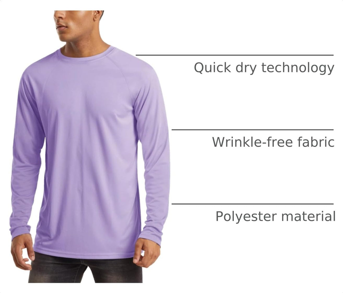 Quick Dry Shirts Baselayer Shirt Rash Guard Men UV Protection Summer Shirts for Men Long Sleeve Shirts for Men Hiking T-Shirt Sun Shirts Light Purple
