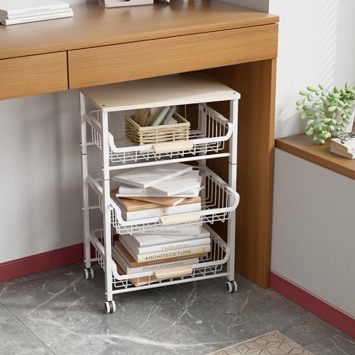 NiuYichee 4-Layer Fruit Basket Kitchen Food Organizer and Rack, Stackable Storage Cart with Desktop, Pull-Out Hollow Metal Basket, Sliding Out Storage (Black 4-Layer Rack) - color: Black 4-layer Rack