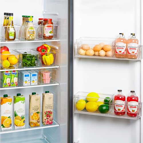 Vtopmart Clear Plastic Storage Bins, 6 PCS Pantry Organizer Bins with Handle for Refrigerator, Fridge, Cabinet, Kitchen, Countertops, Cupboard, Freezer Organization and Storage, Small - size: S(9.4”L x 5.3”W x 4.3”H)