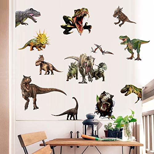 Dinosaur Wall Stickers, Peel & Stick Removable Wall Art Sticker Decals for Kids Bedroom Nursery Playroom Living Room,Multicolor