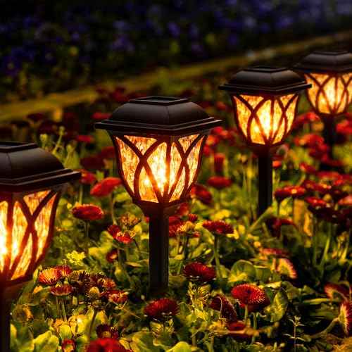 GIGALUMI Solar Lights Outdoor Waterproof, 8 Pack Flickering Flame LED Lights, Garden Decor for Yard, Patio, Landscape, Planter, Walkway, Transparent Cover