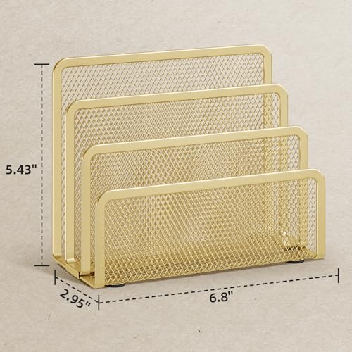 Marbrasse Mail Organizer for Desk, 3-Slot Mesh Metal Mail Holder countertop, Letter Holder, Office Desktop Envelope and Document Storage Rack (Gold) - color: Gold