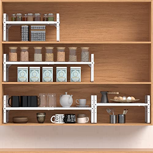 Expandable Cabinet Shelf Organizer Adjustable Metal Spice Rack Stackable Freestanding Counter Storage Shelves for Kitchen Cabinet Under Sink Office Desk (White - 2Pack - L16.5-27'' * W10.2'' * H9.6'') - color: White - 2Pack - L16.5-27'' * W10.2'' * H9.6''
