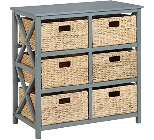 eHemco 3 Tier X-Side End Storage Cabinet with 6 Wicker Baskets, Gray - color: Grey, size: 15.5"D x 29.3"W x 30"H (6 Drawers)