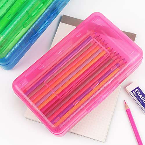 Tamaki 3 Pack Plastic Pencil Box Large Capacity Pencil Boxes Clear Boxes with Snap-tight Lid Stackable Design and Stylish Office Supplies Storage Organizer Box, Blue, Green, Pink - color: Blue,Green,Pink