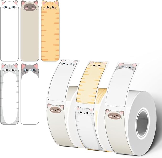 Phomemo D30 Label Maker Tape, Black on Cats Patterns Vertical Label Tape, Special Shapes Pre-Cut Self-Adhesive Sticker Thermal Paper Label Tag, 12 x 40mm (0.47 x 1.57) 3-Roll