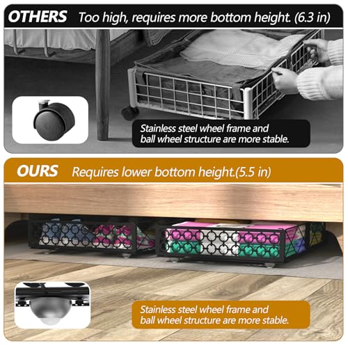 NADAMOO Large Under Bed Storage with Wheels, Low Profile Rolling Under Bed Storage Containers，Foldable Metal Under the Bed Organizer Bins for Bedroom，2 Packs - style: Pack of 2