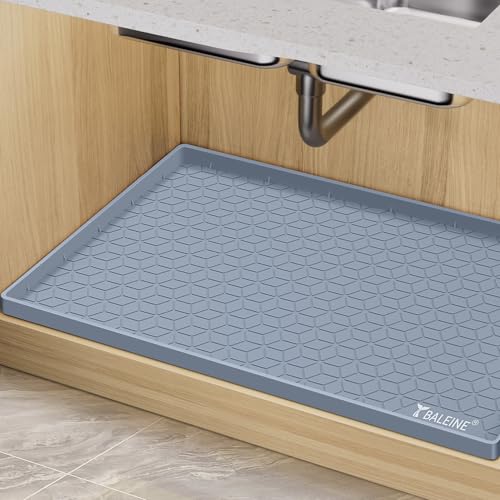 BALEINE 34''×22'' Under Sink Mat, Waterproof Food Grade Silicone Undersink Mat, Cabinet Shelf Drip Tray, Under Sink Liner for Kitchen, Bathroom (Blue) - color: Blue