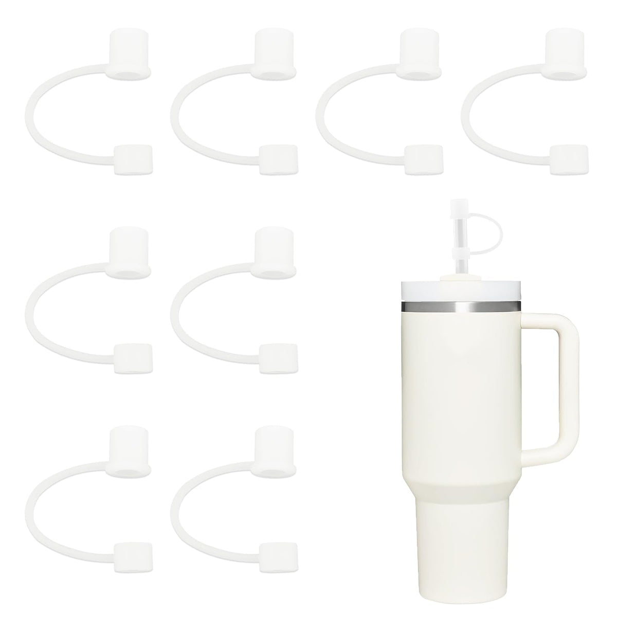 Douji Straw Cover for Stanley Cup, 8Pcs Transparent Straw Covers Compatible with Stanley 30&40 Oz Tumbler with Handle, 10mm/0.4in Dust-Proof Reusable Silicone Straw Tips Lids Stanley Accessories