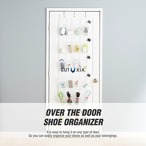 Over the Door 24 Pocket Shoe Organizer Hanging Rack with 3 Steel Hooks, Pack of 3, Breathable Mesh Back with Transparent PVC Pockets. For Closet Kitchen or Organizing Your Room. Space Saver - size: 3 PK