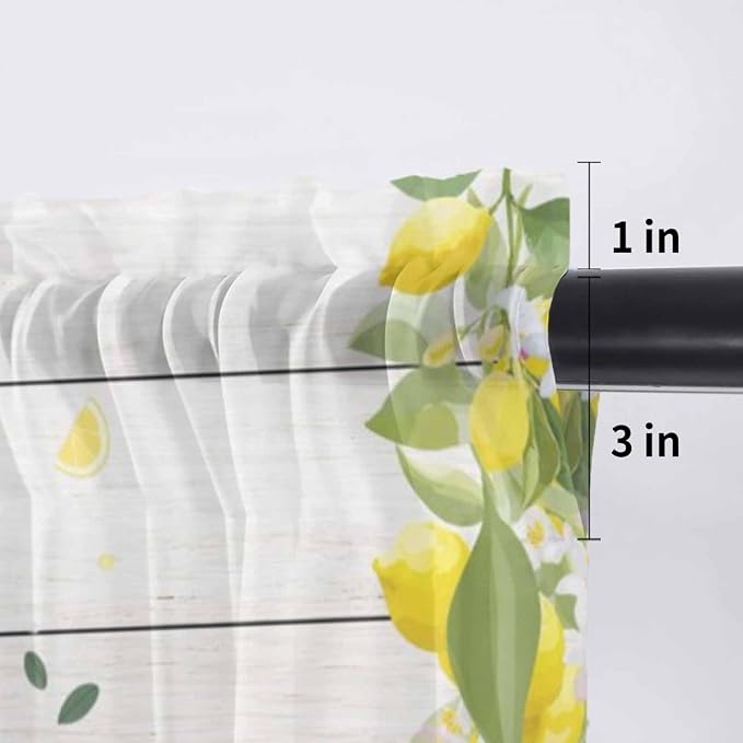 Lemon Dwarfs Sheer Valance Curtains, Gnome Green Leaf Wood Striped Black Plaid