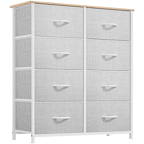 YITAHOME Dresser for Bedroom, Fabric Dresser with 8 Drawers, Storage Tower Unit, Chest of Drawers for Living Room, Hallway, Closets - color: Light Grey-white Handle(new 2025), style: 8-Drawer