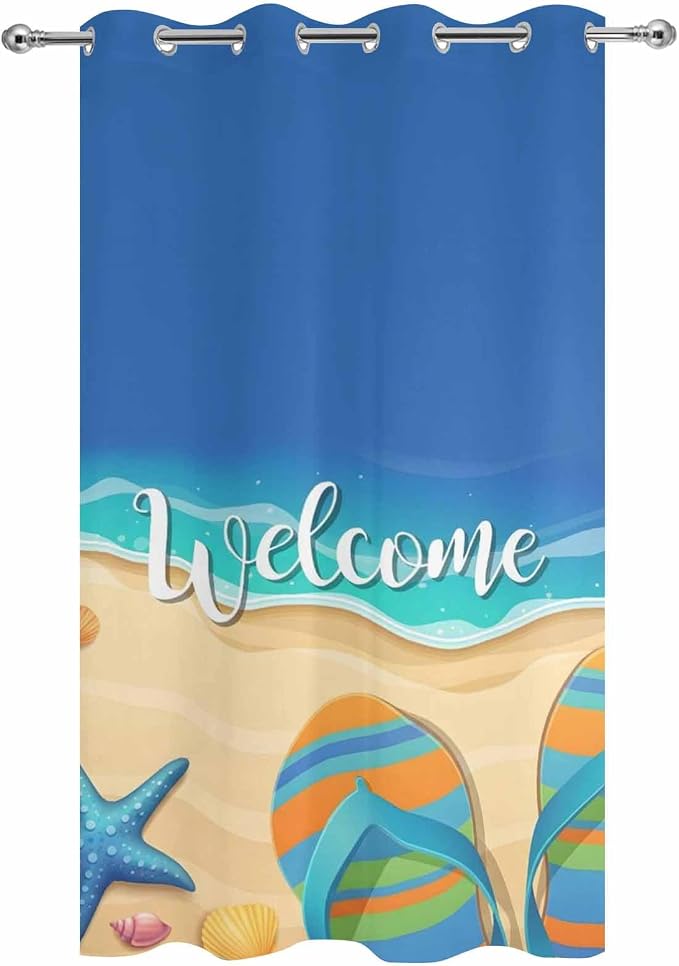 Summer Outdoor Curtains for Patio Beach Slippers Plumeria Waterproof Outside