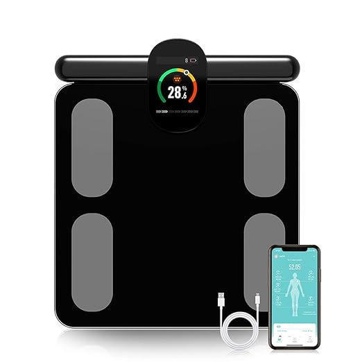 Fitdays Smart Body Fat Scale | Advanced 8-Electrode Technology for BMI/20+ Body Metrics | Full-Color LED & High Precision | Bathroom Weight Scale for Fitness/Weight Loss |(FG2305ULB-Black)