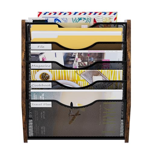 Wall File Organizer,5 Tier Mesh Mail Organizer Wall Mounted,Hanging File Holder,Magazine Rack for Documents,Magazine,Literature,File,Mails,Envelopes