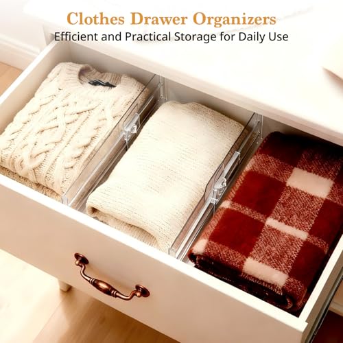 8 Pack Clear Drawer Dividers for Clothes, 4" High 10.6"–16.9" Adjustable Expandable Dresser Drawer Organizer, Dresser Separators for Baby Clothing, Underwear, Sock, Cosmetic, Kitchen, Office Storage - size: 8 Pack