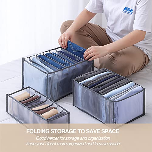 Wardrobe Clothes Organizer 7 Grids Portable Closet Organizer Mesh Separation Storage Box Foldable Closet Drawer Organizer for Underwear Socks Scarves Leggings (Grey, 4 Leggings Grid) - size: 4 Leggings Grid