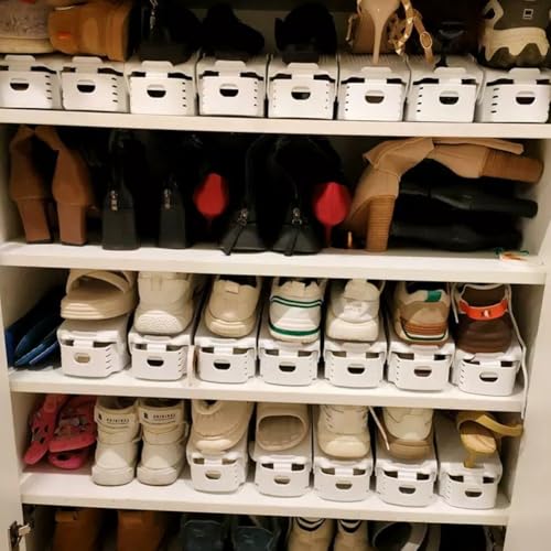 10 Pcs Shoe Stacker Adjustable Shoe Slots Organizer Shoes Slots Space Saver Double Deck Rack Holder for Closet Organization Shoe Storage