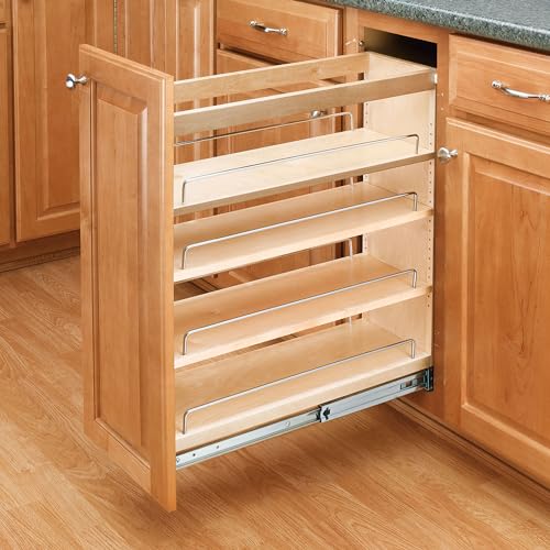 Rev-A-Shelf 6.5 in Pullout Kitchen Cabinet Storage Organizer Slide Out Pantry Spice Rack with Adjustable Shelves, Natural Maple, 448-BC-6C - Home Organizing System for Pots, Pans, and Utensils - size: 6"W"