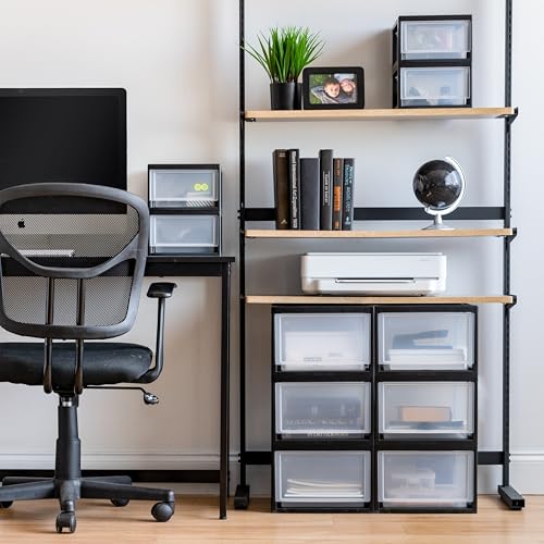 IRIS USA 6 Qt. Small Plastic Stacking Drawer, Stackable Storage Organizer Unit with Sliding Drawer for Bedroom Kitchen Under Sink Pantry Craft Room Dorm Office, Black, 4-Pack - size: 1 count (pack of 4)