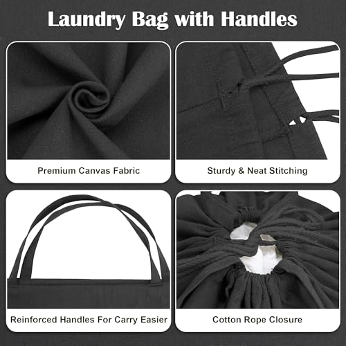 Canvas Laundry Bag 33"Wx 35"H, Thick Canvas Laundry Bag with Handles & Drawstring, Extra Large Heavy Duty Washable Basket Liner Hamper Liner Storage Sack (XL Black) - color: Black, size: XL 33"W x 35"H┃1 Pack