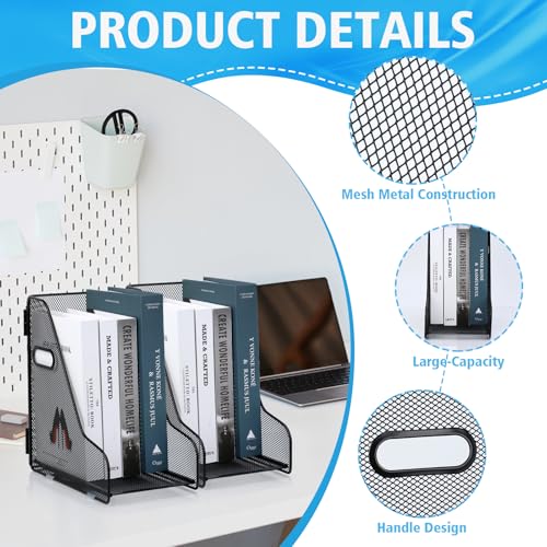 2 Pack Large Binder Folder Holder for Desk Metal Mesh Magazine File Holder Black Vertical File Storage Desktop Binder Organizer Desk Folder Organizer for 3Inch 4Inch 5Inch Binder 10" L x 6" W x 11" H
