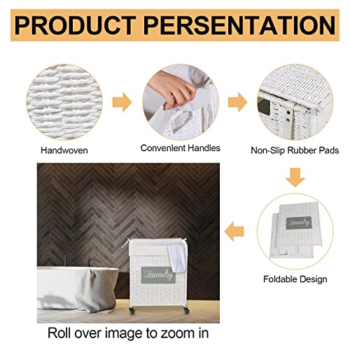 Mxfurhawa Laundry Basket, Heavy Duty Cotton Liner Laundry Storage Hamper with Handles, Collapsible Clothes Wire Basket Organizer Laundry Bag (2PCS-89WE-H) - color: 2PCS-89WE-H