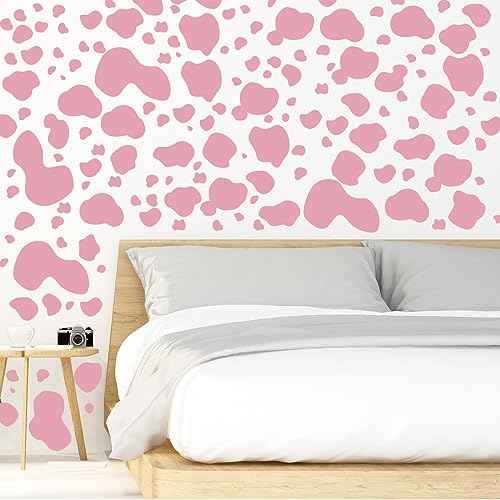 184 Pcs Cow Print Stickers, Adhesive Wall Stickers Cow Print Vinyl Art Decal Removable Wall Decor Waterproof Animal Design Decals for Bedroom Living Room Nursery(Pink)