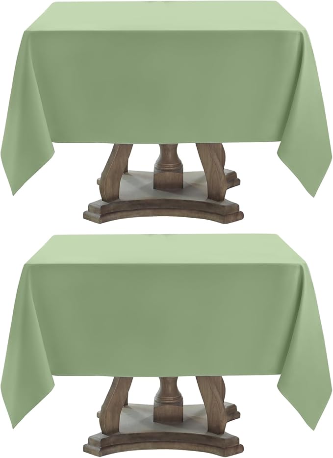 Square Tablecloth 52 x 52 Inch Sage Green Tablecloths Stain-Wrinkle Resistant Washable Polyester Table Cloths for Holiday, Buffet Parties, and Weddinge 2pack