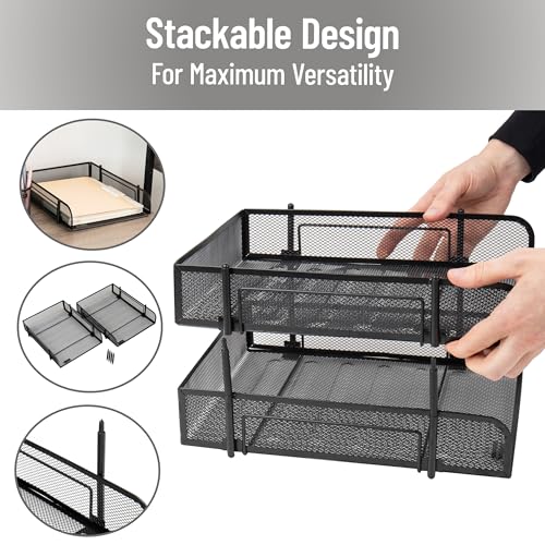 Mind Reader Stackable Paper Tray, Desktop Organizer, File Storage, Office, Metal Mesh, 2 Pcs, Black - color: Black