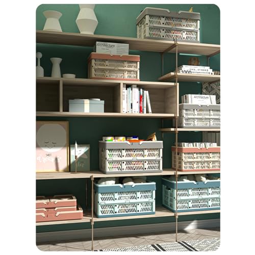 20L Plastic Collapsible Storage Crate - Foldable Handle Crate Storage Basket Bin - White & Gray M - color: Grey