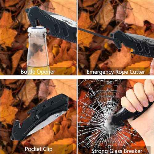 ALBATROSS Classic Multifunction Pocket Folding Knife with Bottle Opener¡¢Glass Hammer and Rope Cutter, Satin Coated Blade and Aluminum Handle£¬£¬Christmas Gift for Men Women,AS-23265 (Black)