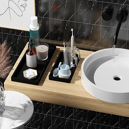 BBK Bathroom Vanity Tray- 2 Pack (7.8" and 11.8") Silicone Bathroom Tray for Counter, for Perfume Key Trinket Ring Soap Organization - Black - color: Black (Small & Large)