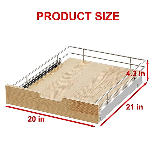 Sikarou Pull Out Cabinet Organizer,Heavy-Duty Slide Out Shelf, Wood And Wire Basket, Pull Out Drawer for for Kitchen Under Sink Space, Pantry, Bathroom (20 * 21 WM) - size: 1-TIE 20*21 WM
