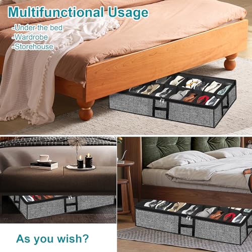 Under Bed Shoe Storage Organizer for Closet 2 Pack Fits 32 Pairs Underbed Shoes Container Boxes with Sturdy H-Handles, Foldable Shoe Rack Holder,Black - color: Black-32pairs, style: H-Handle
