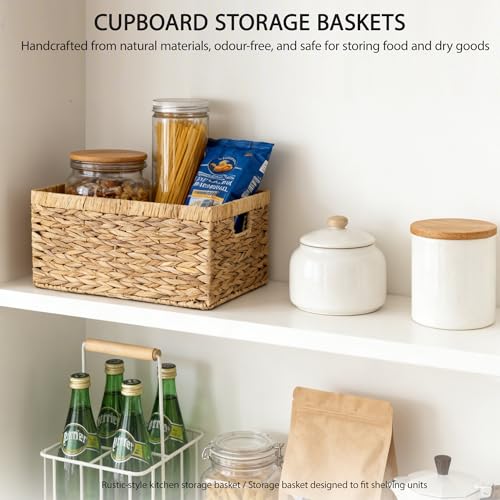 Woven Natural Water hyacinth Rectangular Storage Baskets with inside Handle,Kingwillow(Large) - size: Large