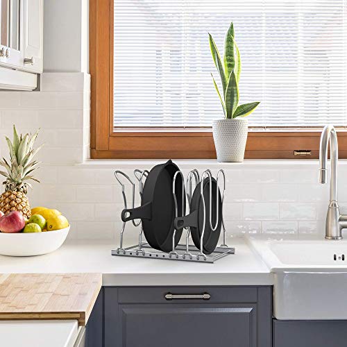 CAXXA Heavy Duty Pan Rack, Pot Lid Rack, Kitchen Cabinet Pantry Cookware Organizer Rack Holder with 5 Adjustable Dividers, Chrome - size: 12.8 x 10.4 x 8.9 INCH
