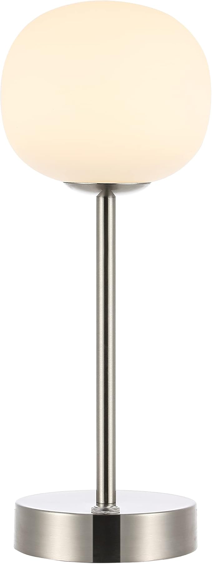 JONATHAN Y 12.25" Nickel Rechargeable Table Lamp, Modern Cordless LED Nightstand Lamp, White Glass Shade, Dimmable Portable Desk Lamp for Bedroom Living Room Dining JYL7108A