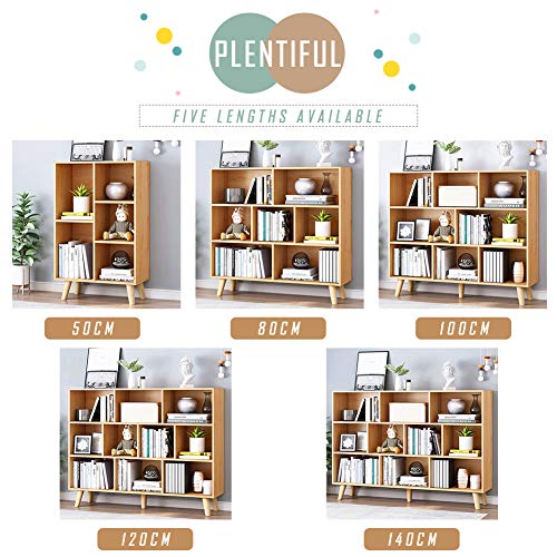 IOTXY Wooden Open Shelf Bookcase - 3-Tier Floor Standing Display Cabinet Rack with Legs, 5 Cubes Bookshelf, Pear Yellow - color: Pear Yellow, size: 50CM