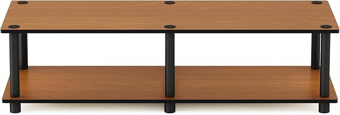 Furinno JUST TV Stand, 2-Tier Wide Entertainment Center with Open Shelf, No Tools TV Console for TV up to 46 Inch with Tubes, for Living Room, Bedroom, Light Cherry
