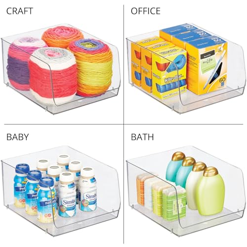 mDesign Wide Stackable Plastic Food Storage Organizer Bin Basket with Open Front for Household Kitchen Cabinets, Pantry, Offices, Closets, Bedrooms, Bathrooms - 10.2" Wide, 2 Pack - Clear - size: 12 x 10 x 6.25 (Pack of 2)