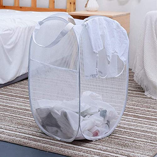 Larpur Pop Up Laundry Hampers, Portable Mesh Laundry Baskets, Collapsible Clothes Laundry Bin for Bedroom, Travel, Bathroom, College Dorm, White - 2 Pack - color: White-2 pack