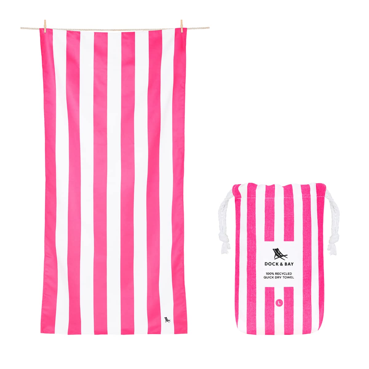 Dock & Bay Customized Beach Towel - Quick Dry, Sand Free - Compact, Lightweight - 100% Recycled - Includes Bag - Cabana - Phi Phi Pink- Large
